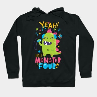 Monster Themed Music Lover Fourth Birthday Girl Hoodie